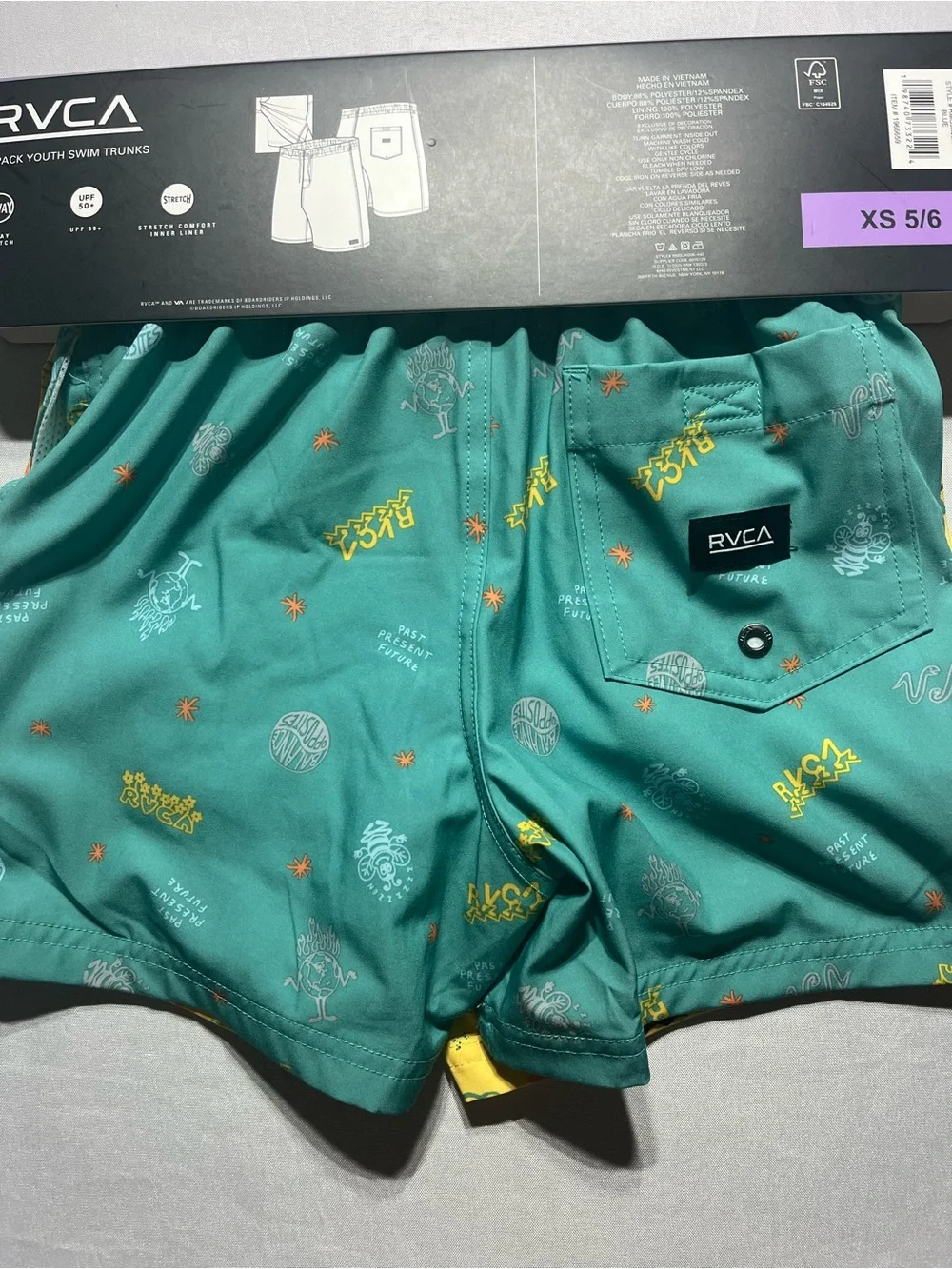 RVCA Boys XSmall (5/6) Yellow/Green Tropical Print Swim Trunk Shorts 2 Pack